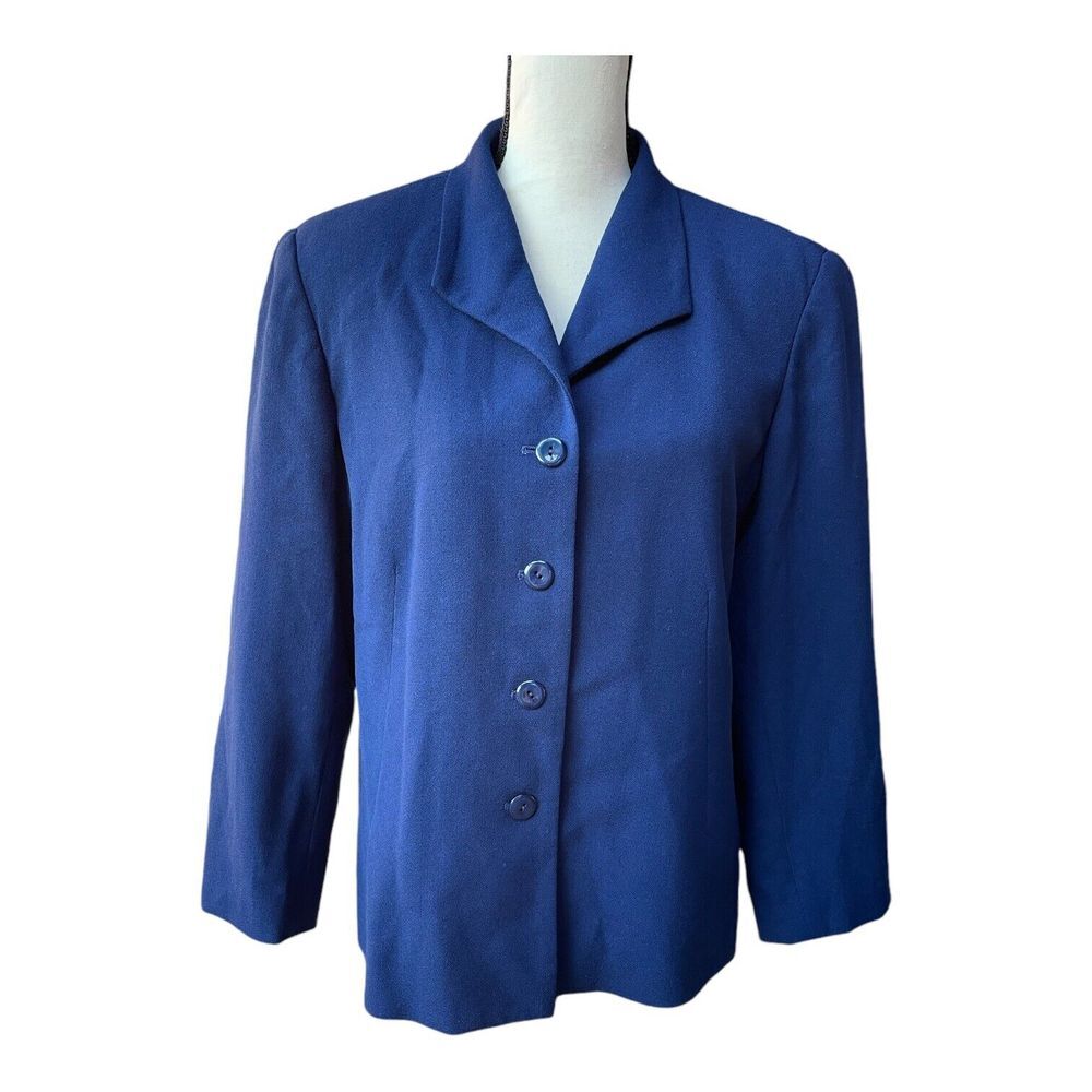 Talbot's Women's Jacket Blazer Size‎ 12 Blue 100% Pure New Wool Made in USA